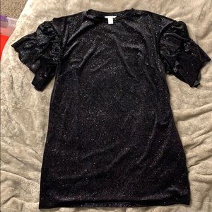 H&M SPARKLY RUFFLE SHOULDER DRESS